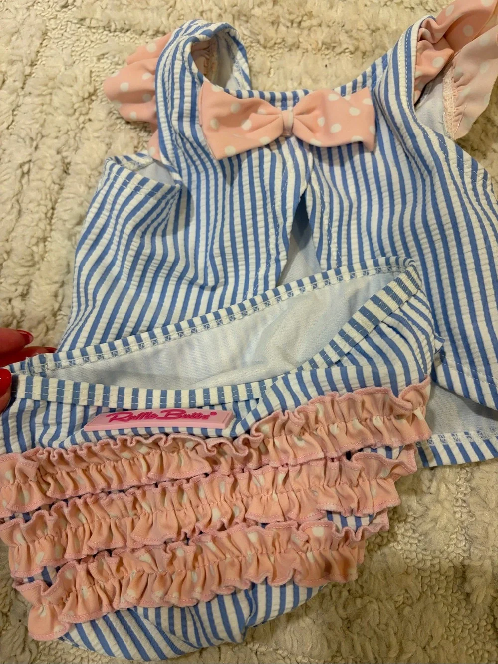 Blue & White Striped Girls' Two-Piece ruffle butts Swimsuit
